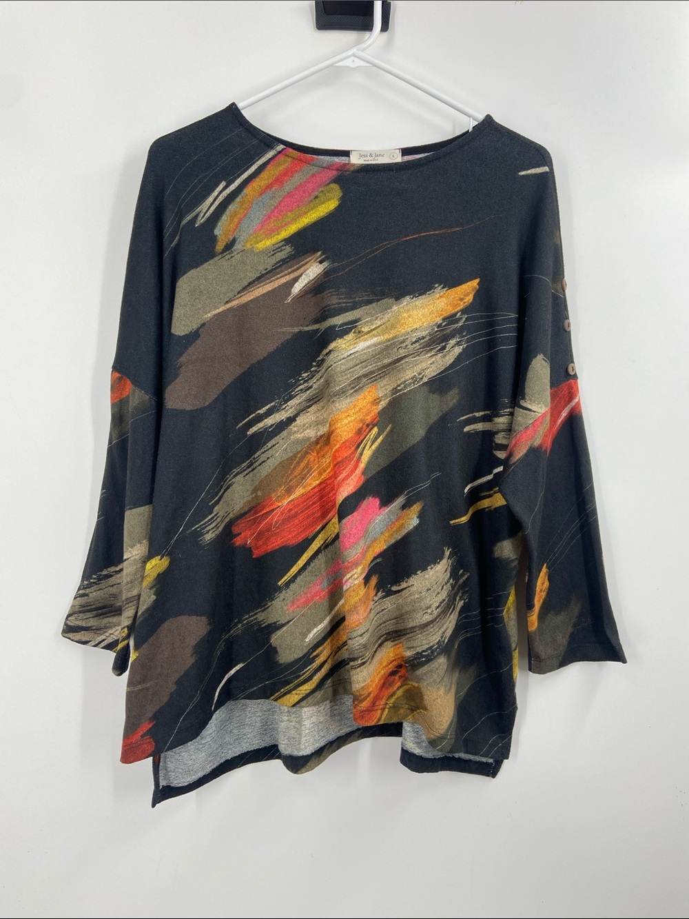 Jess & Jane Black Abstract Brushstroke Tunic Top‎ with Multicolor Accents